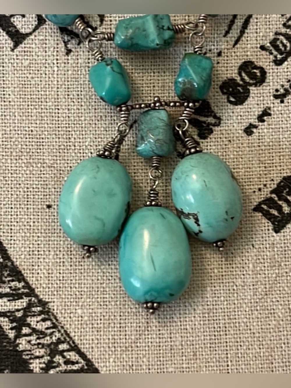 Artisan Organic Sterling Silver Turquoise 2 Strand Necklace - Picture 2 of 6